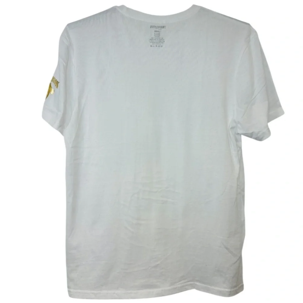 True Religion Classic White T-Shirt with Gold Horseshoe Logo Size Junior Large
